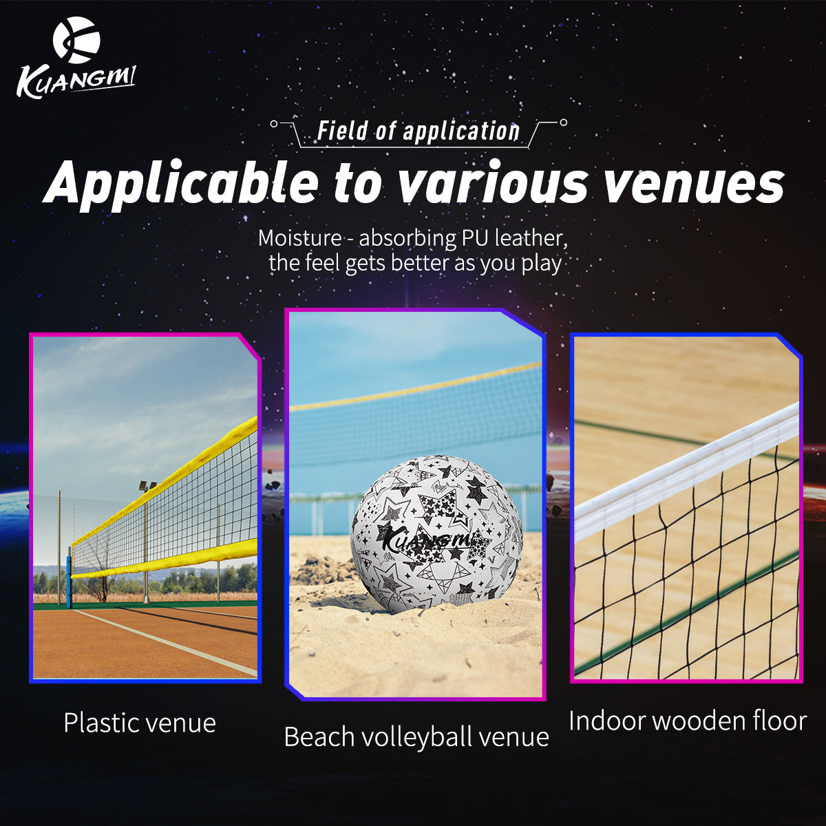 Kuangmi Star - Patterned PU Hard Volleyball, Size 5 - Ideal for Indoor & Outdoor Play