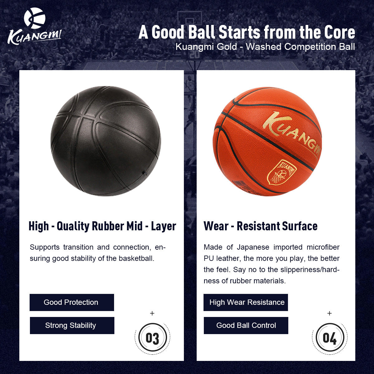 Kuangmi Professional Competition Basketball - Size 7 (29.5"), Ideal for Indoor Courts