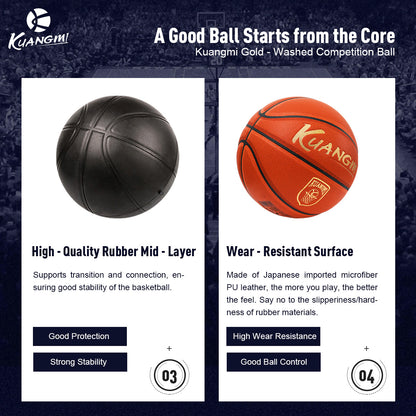 Kuangmi Professional Competition Basketball - Size 7 (29.5"), Ideal for Indoor Courts