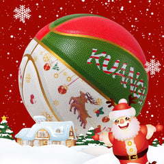 Kuangmi Christmas Basketball, Size 7 (29.5"), Hygroscopic PU Leather, Ideal Christmas Gift