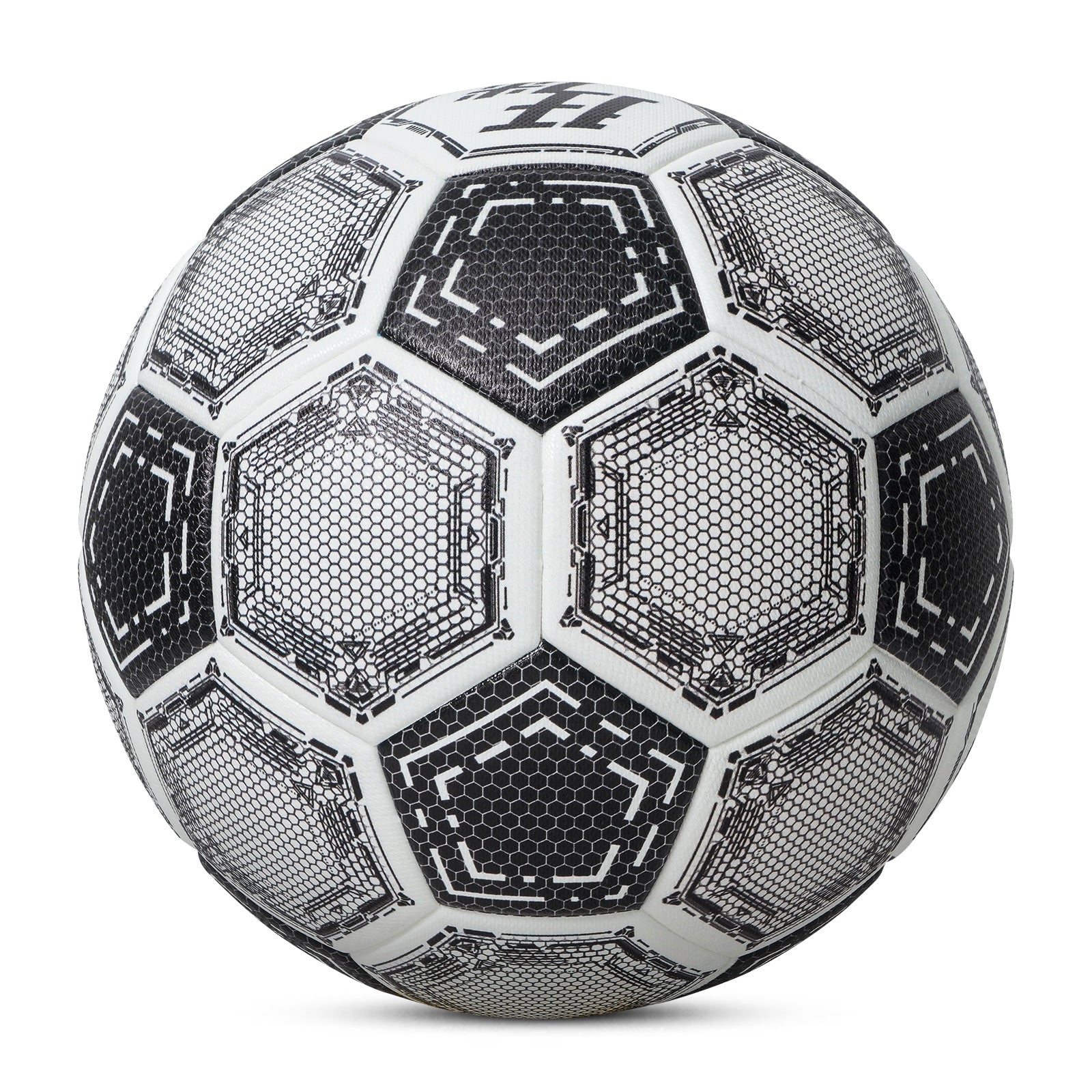 Kuangmi Mecha Honeycomb Football (Silver/Black-Gold), Size 5, PU Surface for Training & Competition