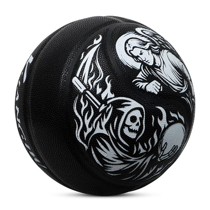 Kuangmi Tai Chi Angel & Demon Basketball Size 7（29.5“）, Durable PU Ball for Kids Youth Adults, Indoor Outdoor Training Game