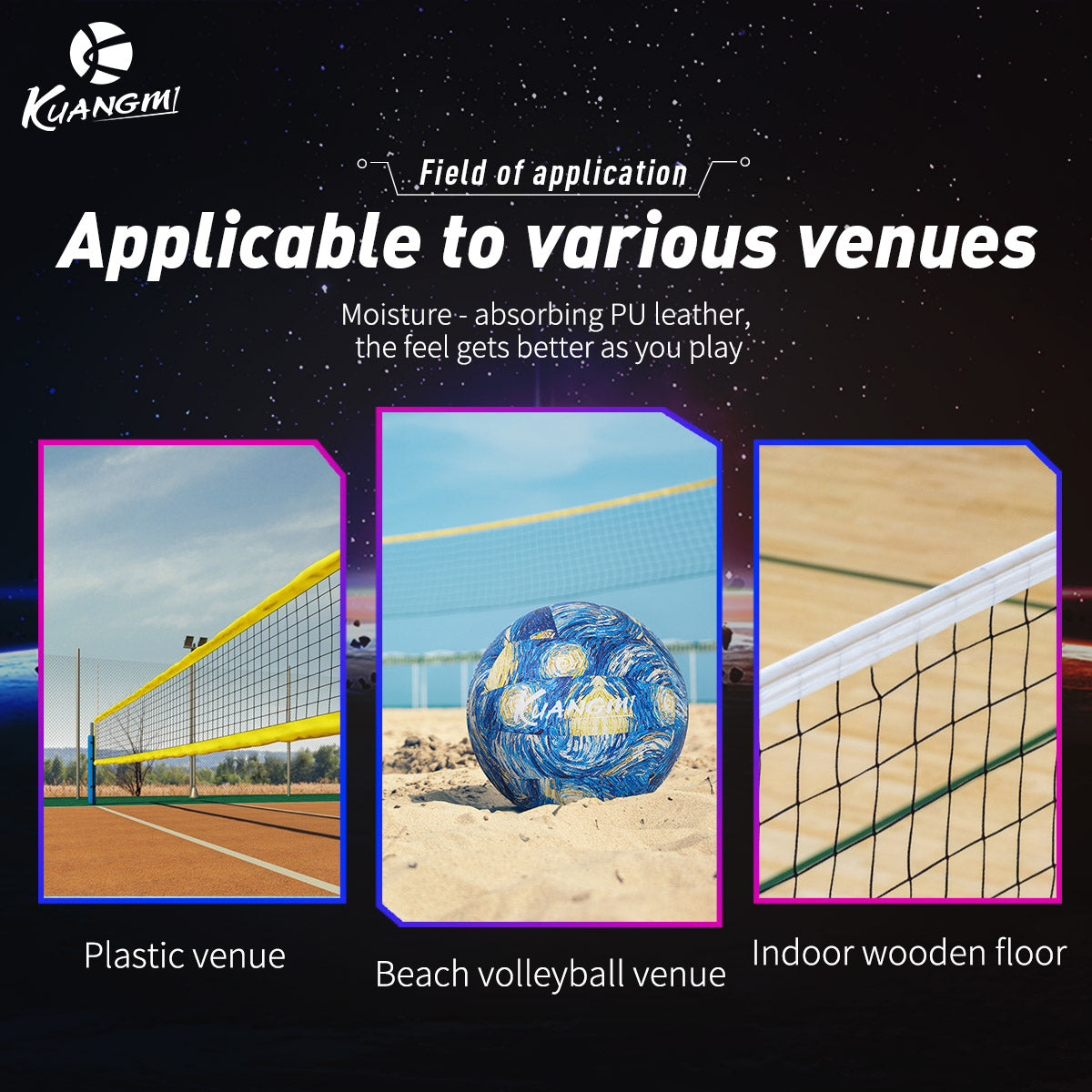 Kuangmi Van Gogh Starry Night Volleyball, Size 5, PU Material - For Men & Women Training, Soft & Hard Court Use