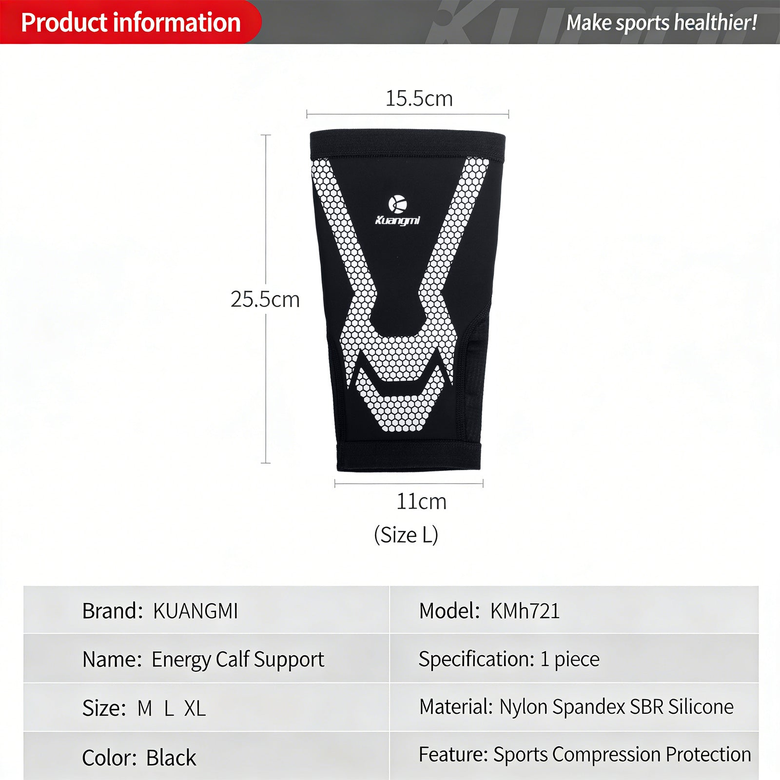 Kuangmi Energy Calf Support - Compression Sleeve for Sports & Activities (Sizes M/L/XL)