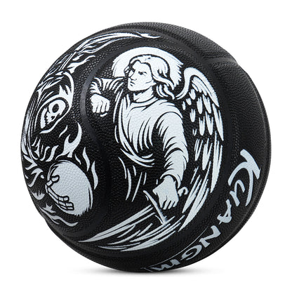 Kuangmi Tai Chi Angel & Demon Basketball Size 7（29.5“）, Durable PU Ball for Kids Youth Adults, Indoor Outdoor Training Game