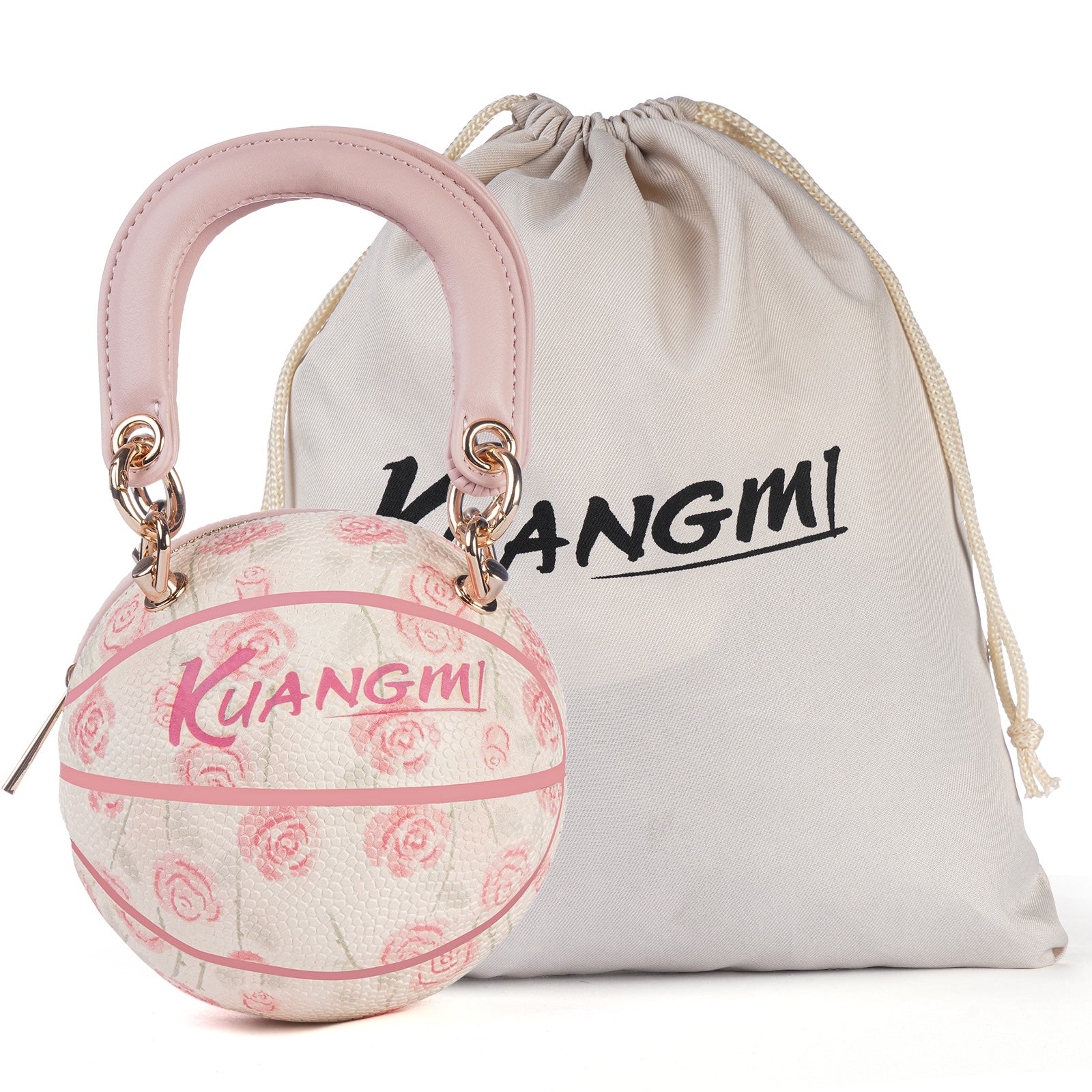 Kuangmi Mini Basketball Bag & Handbag - Pink Rose Print