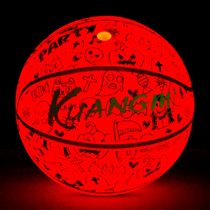 Kuangmi 2025 Halloween Basketball - Size 7 (29.5") Graffiti Design with Built-in LED Lights, Rubber Material, Light-Up on Bounce, Playable & Decorative
