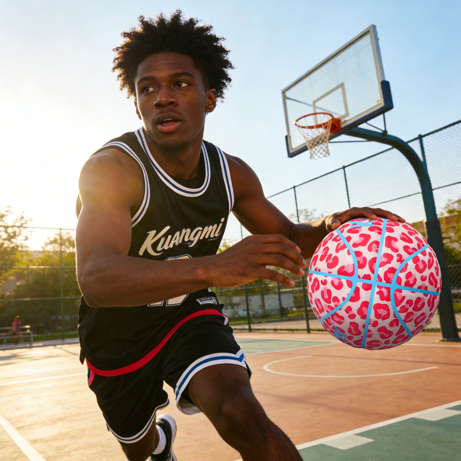 Kuangmi Pink Leopard Print Basketball - Hygroscopic PU Gift Ball (Size 6/7)