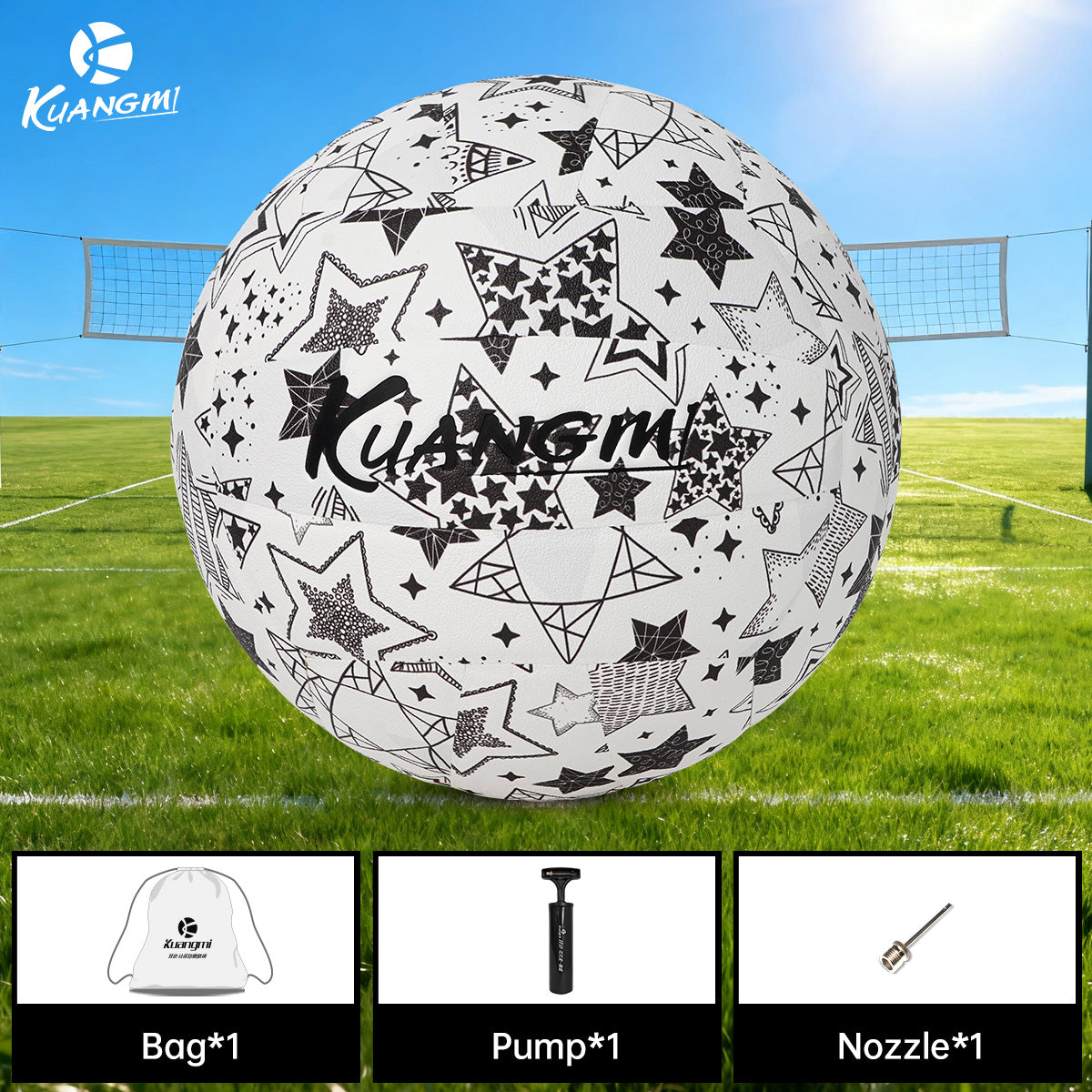 Kuangmi Star - Patterned PU Hard Volleyball, Size 5 - Ideal for Indoor & Outdoor Play
