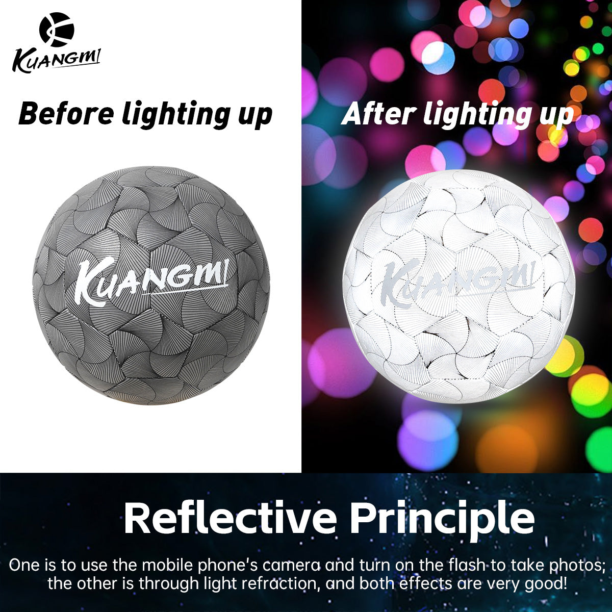 Kuangmi Reflective Size 5 Football - Featuring Reflective PU Material for Training and Game Use