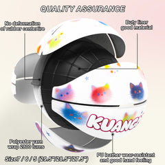 Kuangmi Cute Cat Print Basketball - Hygroscopic PU with Advanced Channel Leather Technology (Size 7/6/5)