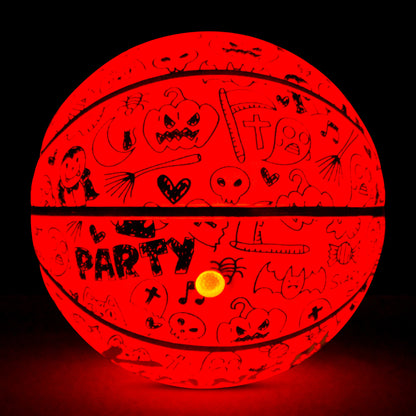 Kuangmi 2025 Halloween Basketball - Size 7 (29.5") Graffiti Design with Built-in LED Lights, Rubber Material, Light-Up on Bounce, Playable & Decorative