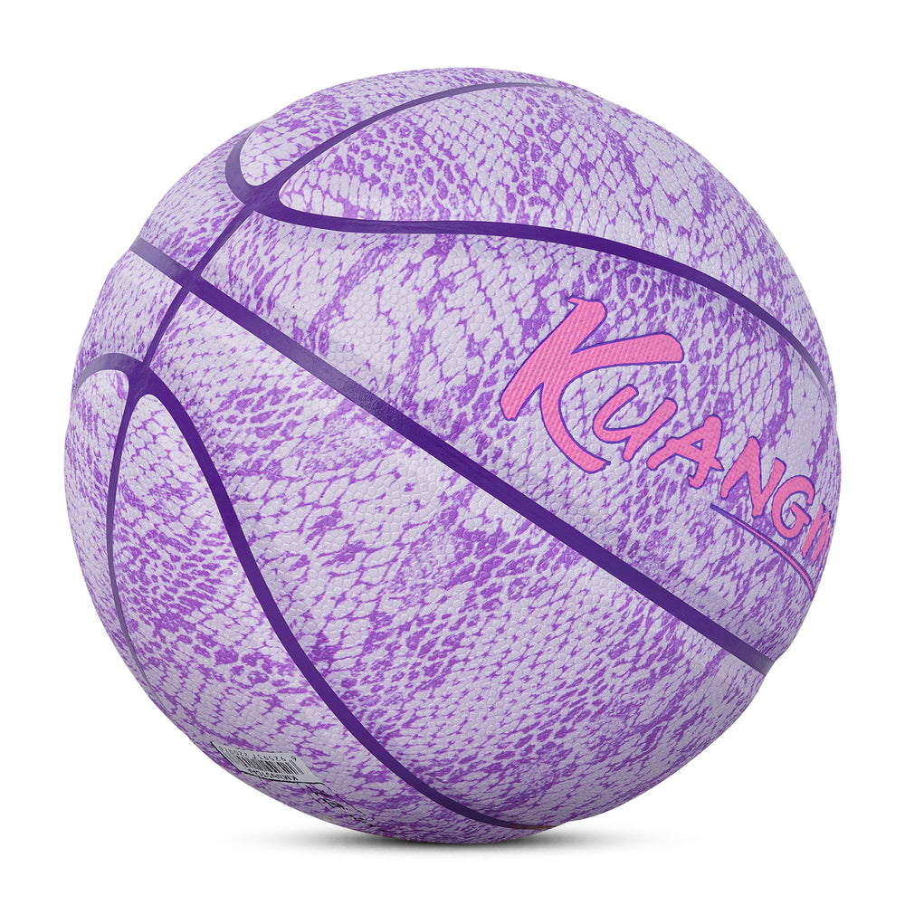 The left oblique view of Kuangmi Purple Snake Print Basketball