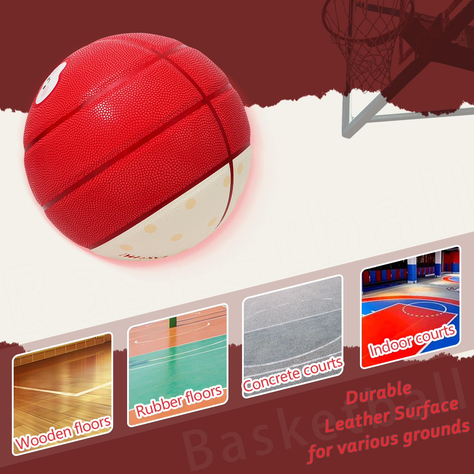 Balón de baloncesto Kuangmi con forma de manzana, talla oficial 7 (29,5"), divertido y novedoso, para uso en interiores y exteriores. 