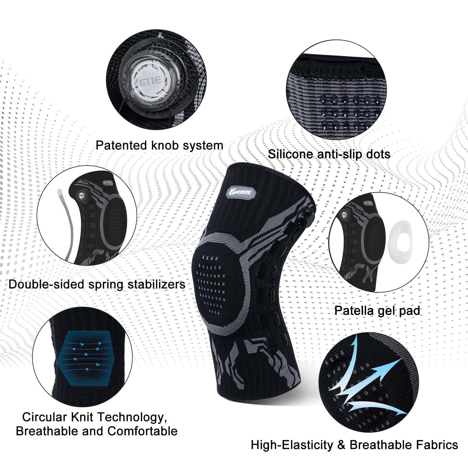 Structural diagrams of each part of Kuangmi® Smart Knob Knee Brace