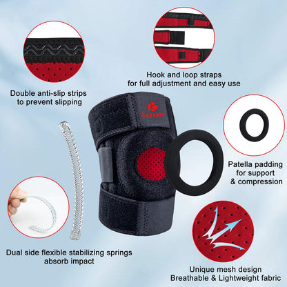 Kuangmi Knee Brace - Side Stabilizers & Gel Pad | Adjustable Compression