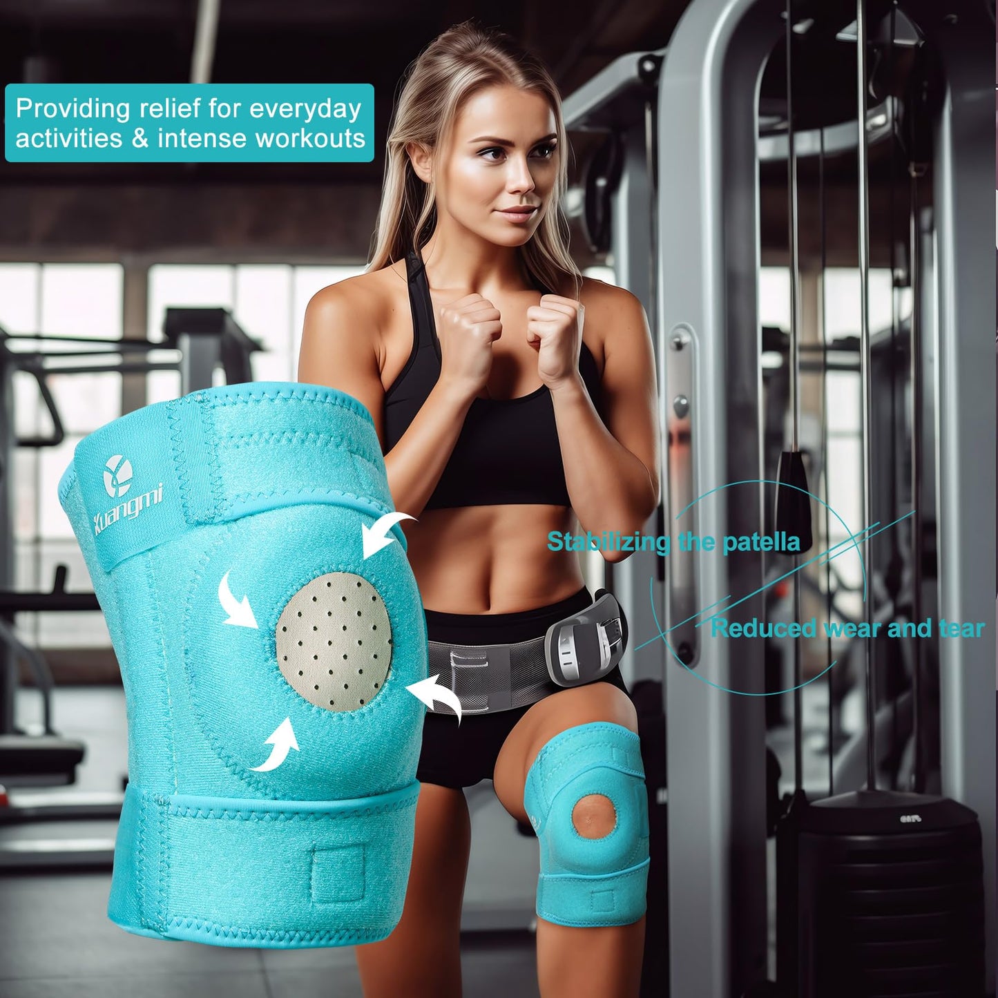 Kuangmi Knee Brace - Side Stabilizers & Gel Pad | Adjustable Compression
