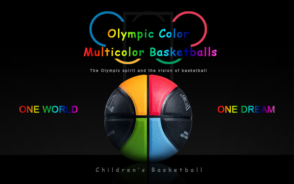 Kuangmi Olympic Colors Basketball - Multicolor Composite PU Ball (Sizes 3/4/5/6/7)