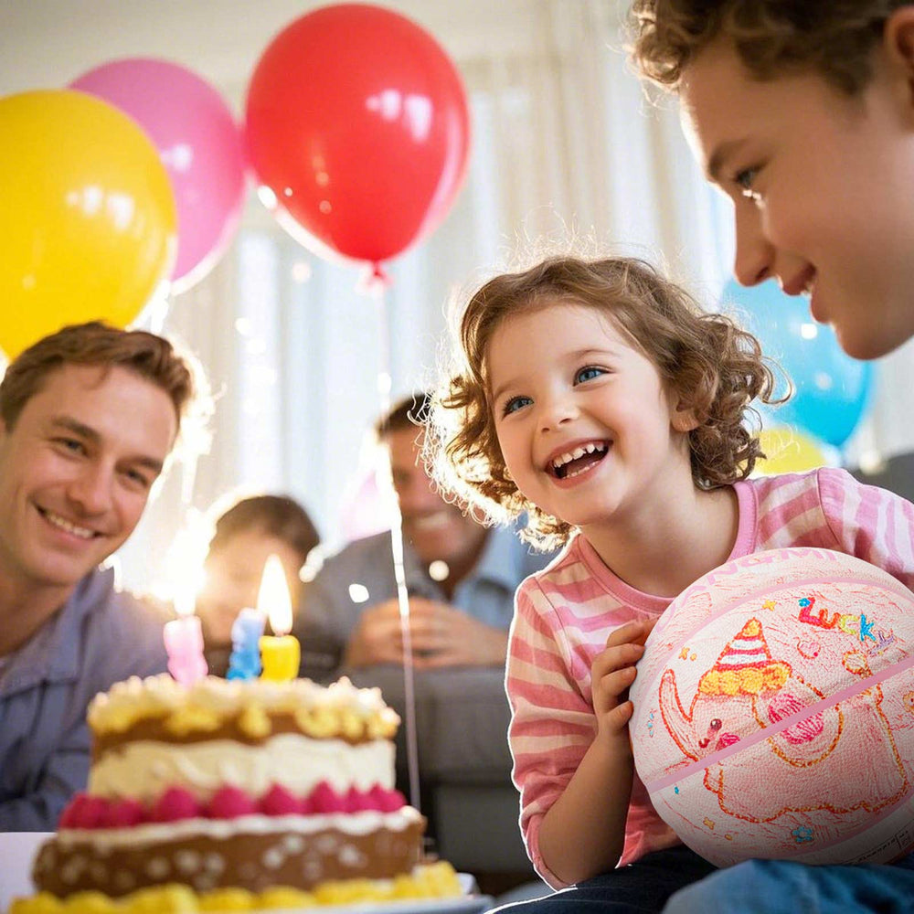 Kuangmi Adorable Elephant - themed Basketball as a birthday gift for a girl, a happy scene of the girl