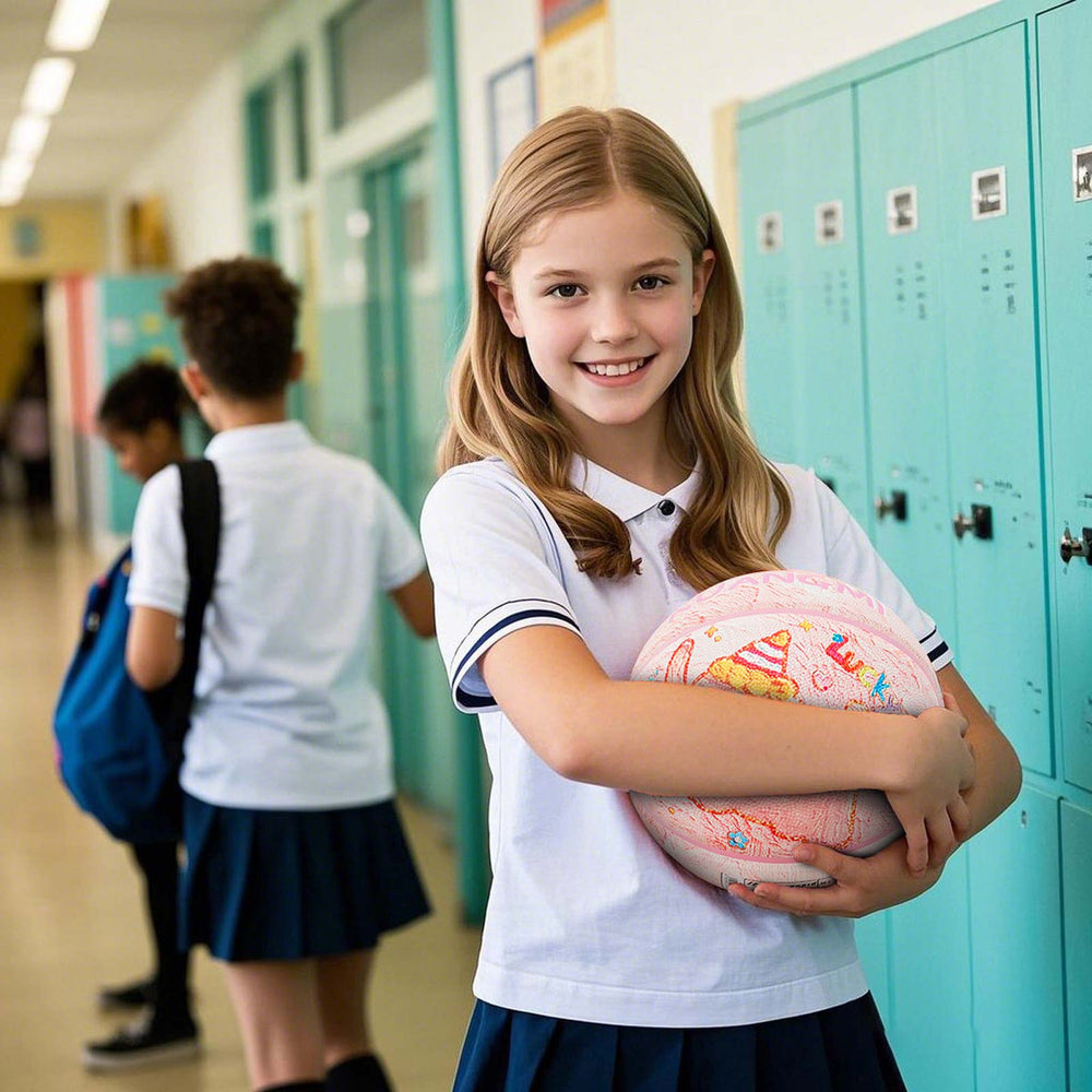 A girl is hugging Kuangmi Adorable Elephant at school - themed Basketball