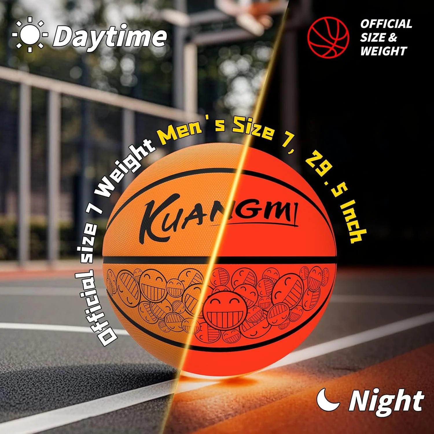 Kuangmi LED Light Up Basketball, Glow in The Dark for Night Game & Training Basket Ball, Official Size 7(29.5"), for Indoor & Outdoor