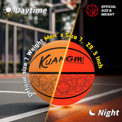 Kuangmi LED Light Up Basketball, Glow in The Dark for Night Game & Training Basket Ball, Official Size 7(29.5"), for Indoor & Outdoor
