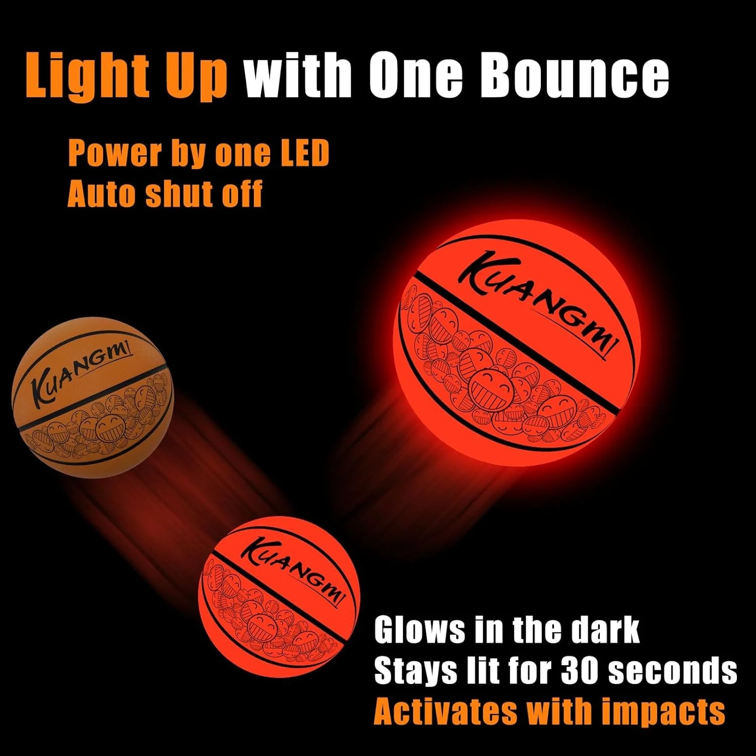 Kuangmi LED Light Up Basketball, Glow in The Dark for Night Game & Training Basket Ball, Official Size 7(29.5"), for Indoor & Outdoor