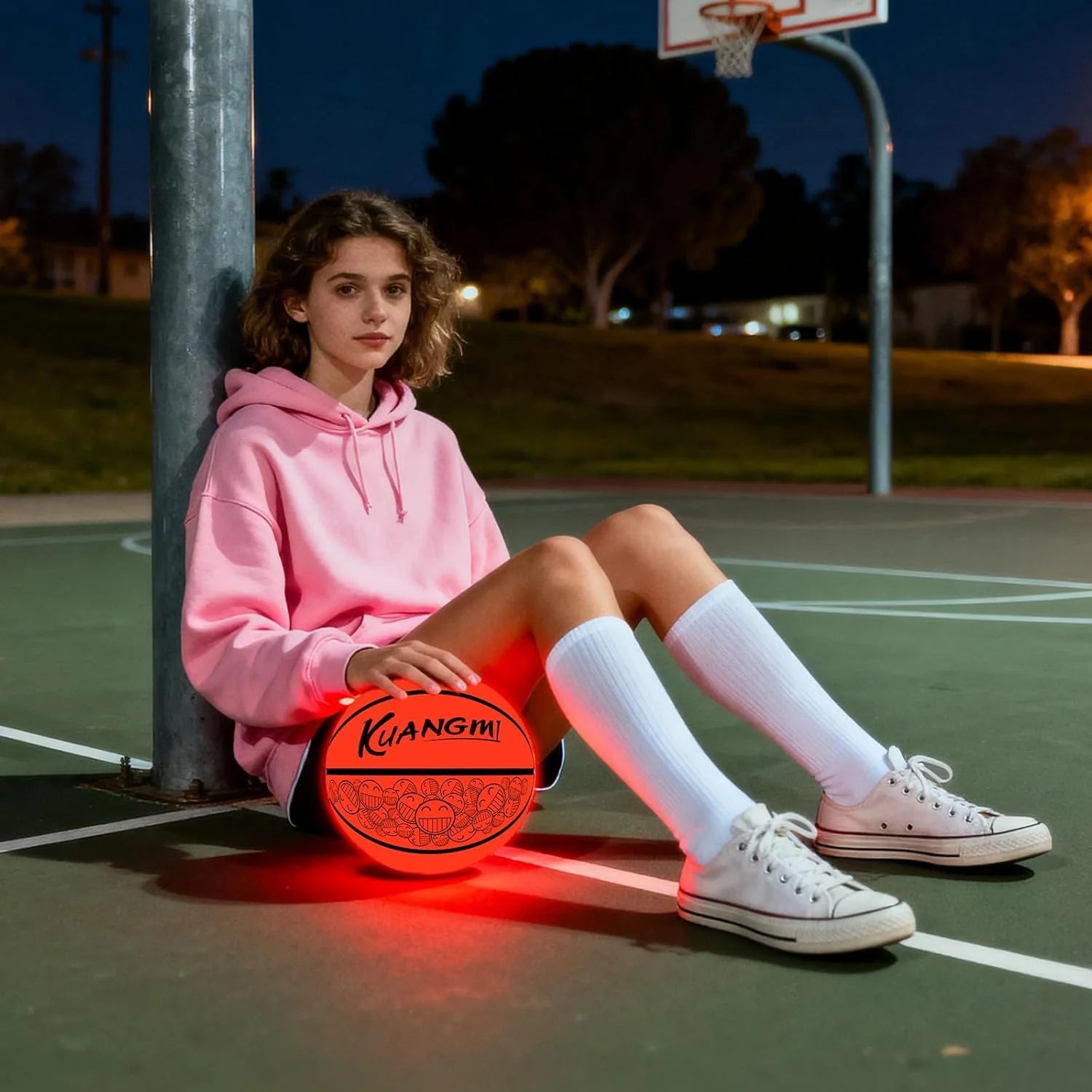 Kuangmi LED Light Up Basketball, Glow in The Dark for Night Game & Training Basket Ball, Official Size 7(29.5"), for Indoor & Outdoor