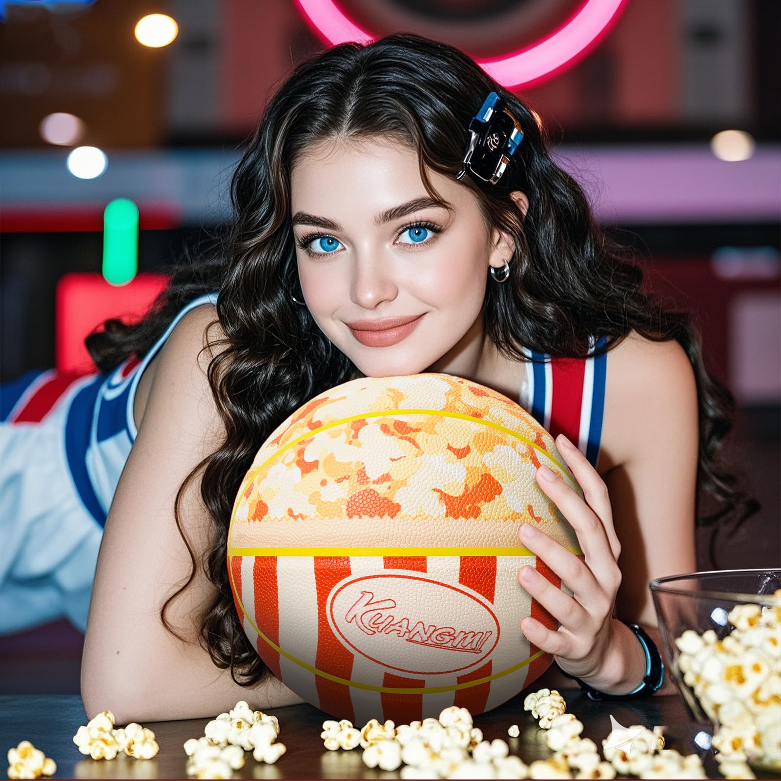 Kuangmi Popcorn Basketball, Size 7 (29.5"), Hygroscopic PU Leather