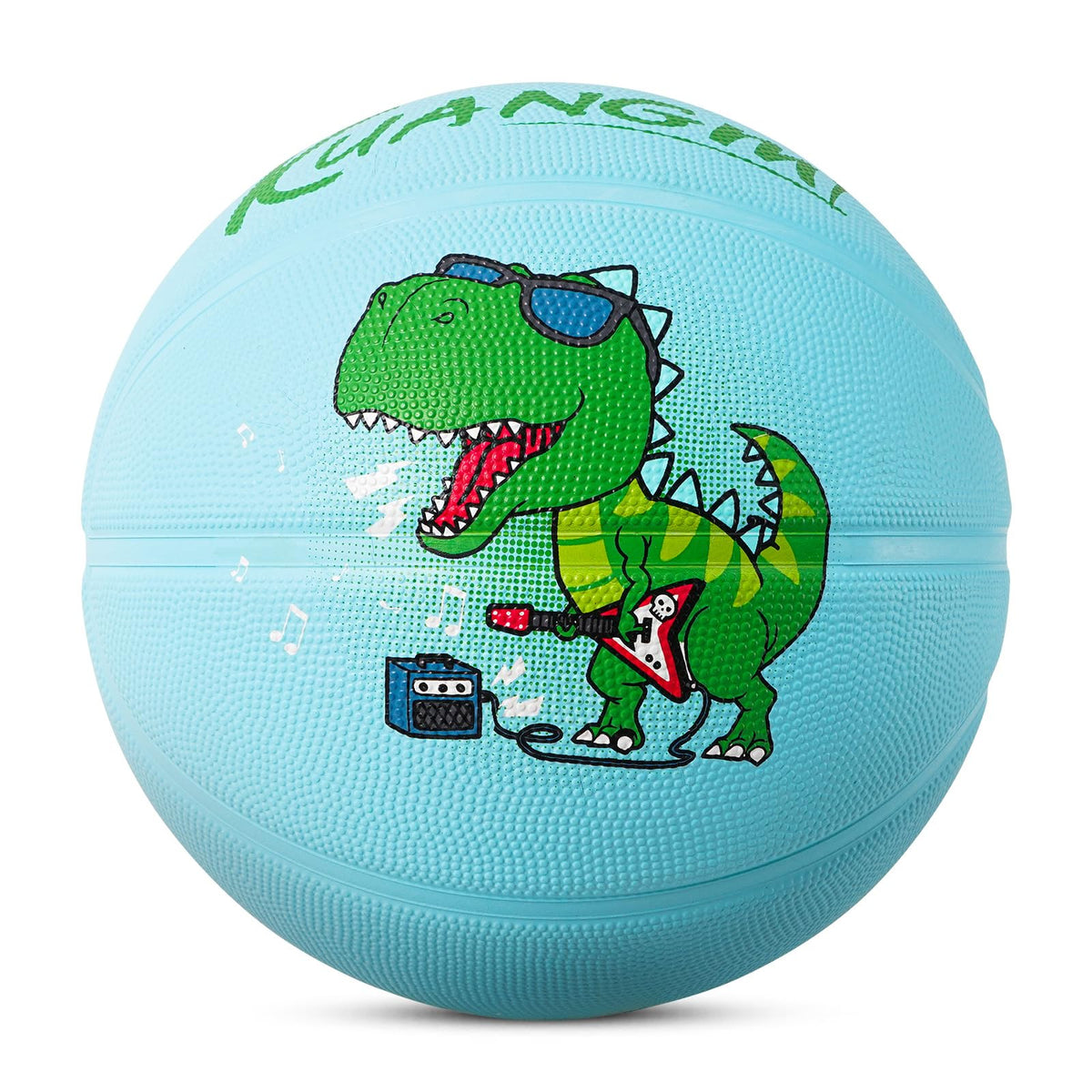 Kuangmi Kids' Dinosaur Rubber Basketball, Light Blue, Sizes 4 (25.5") & 5 (27.5"), Indoor & Outdoor Use