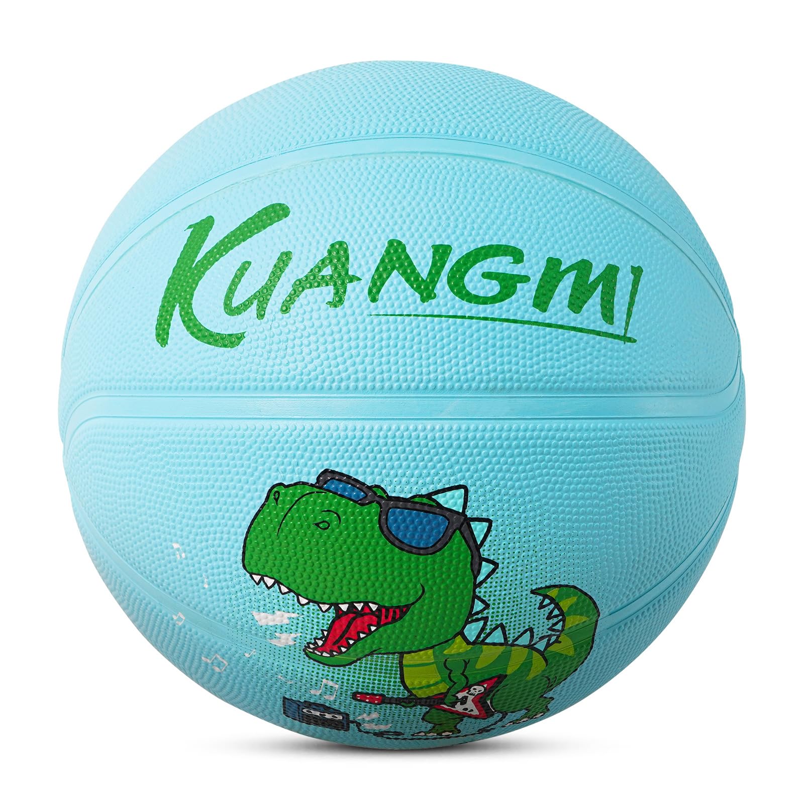 Kuangmi Kids' Dinosaur Rubber Basketball, Light Blue, Sizes 4 (25.5") & 5 (27.5"), Indoor & Outdoor Use