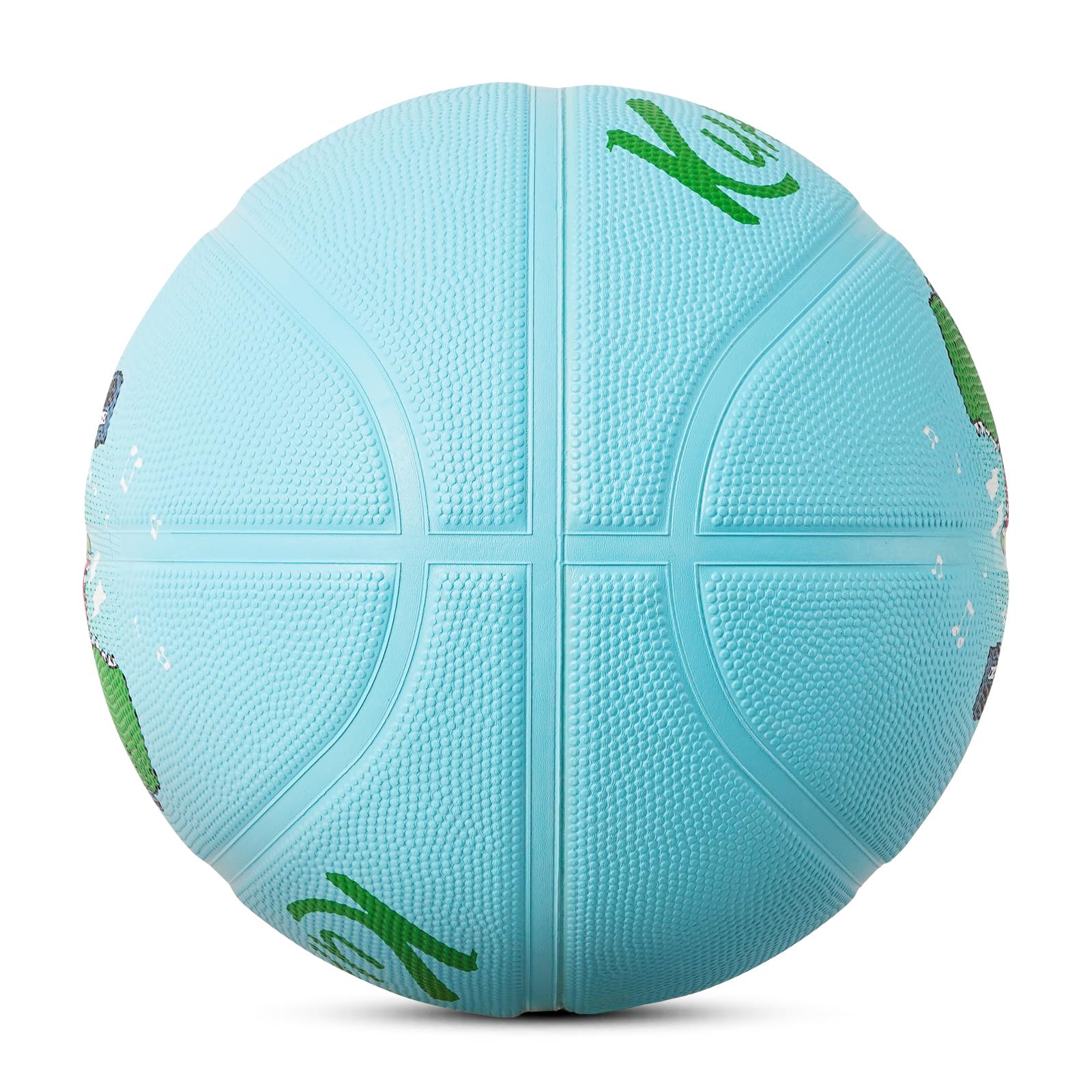 Kuangmi Kids' Dinosaur Rubber Basketball, Light Blue, Sizes 4 (25.5") & 5 (27.5"), Indoor & Outdoor Use