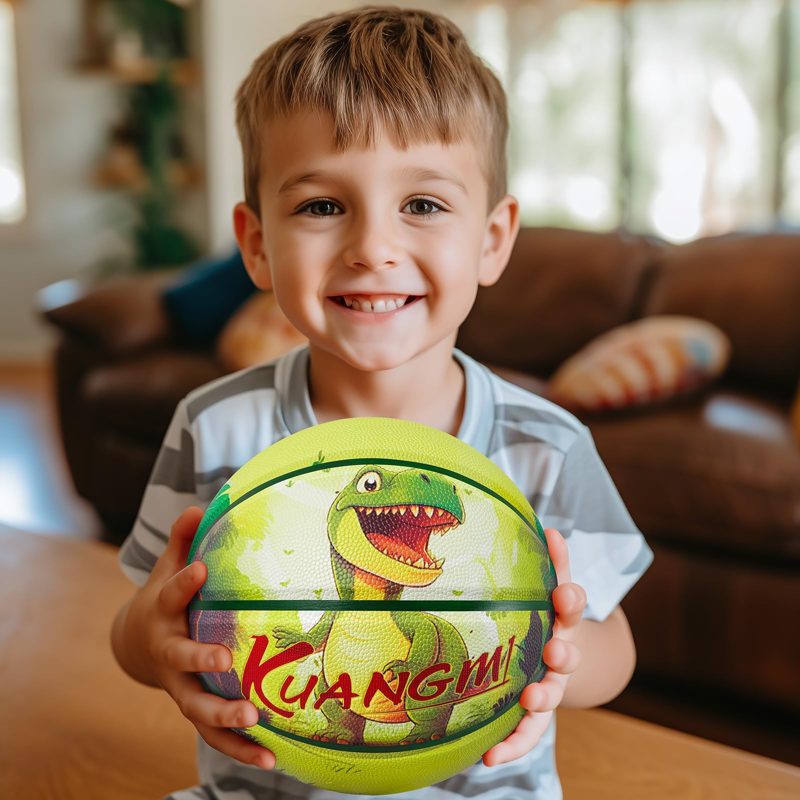 Kuangmi Dinosaur Kids Basketball, Green, Sizes 4 (25.5") & 5 (27.5"), Hygroscopic PU Leather