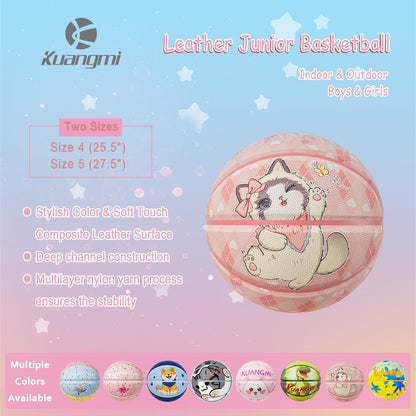 Kuangmi Cats Pattern Kids Pink Basketball – Junior Boys/Girls Indoor Outdoor Play