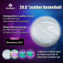 Kuangmi Reflective Glowing Basketball Holographic Luminous for Night Game Light Up Basket Ball Men's Official Size 7 29.5"