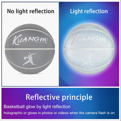 Kuangmi Reflective Glowing Basketball Holographic Luminous for Night Game Light Up Basket Ball Men's Official Size 7 29.5"
