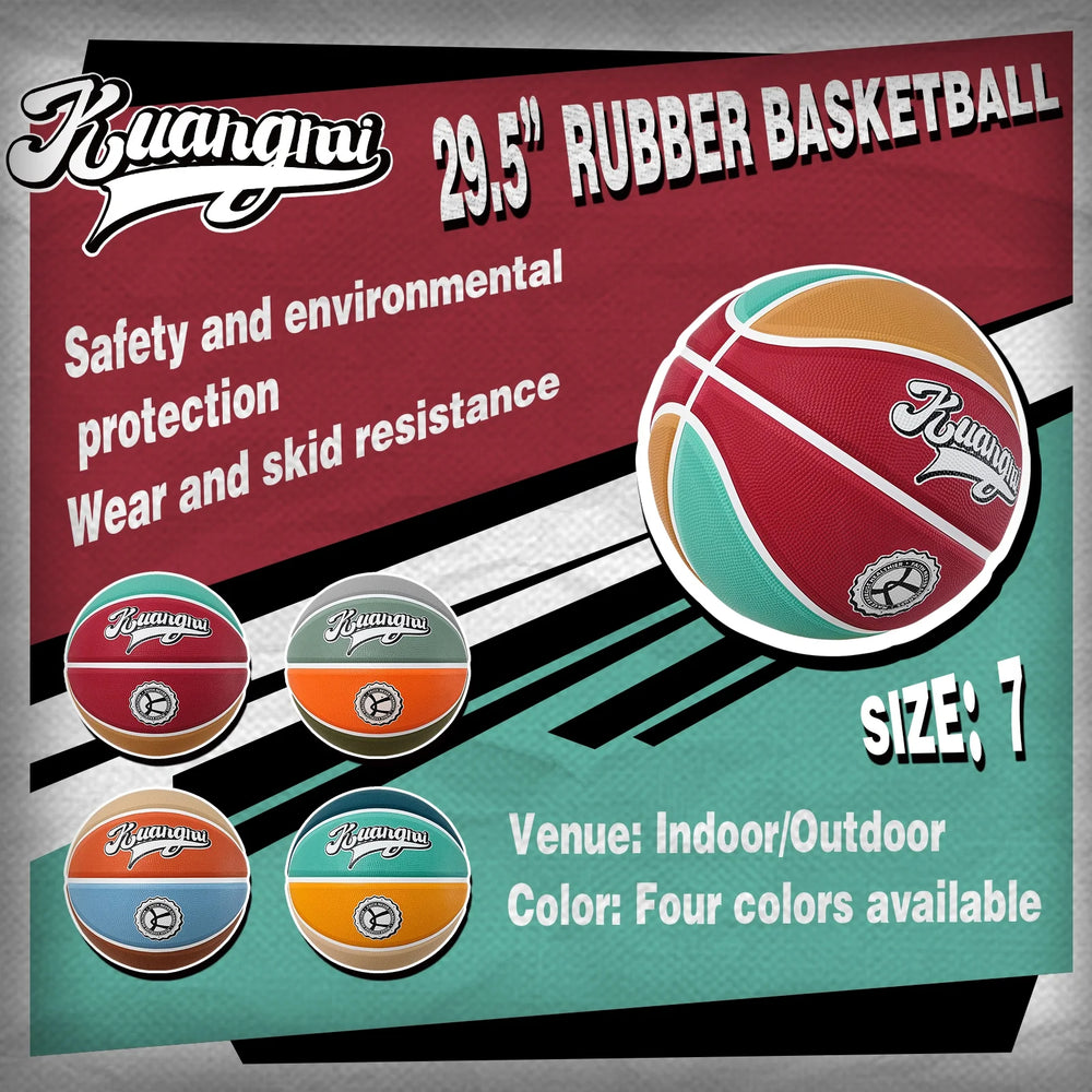 Size explanation of Kuangmi Greenish Yellow American Style Indoor Basketball, and pictures of four colors
